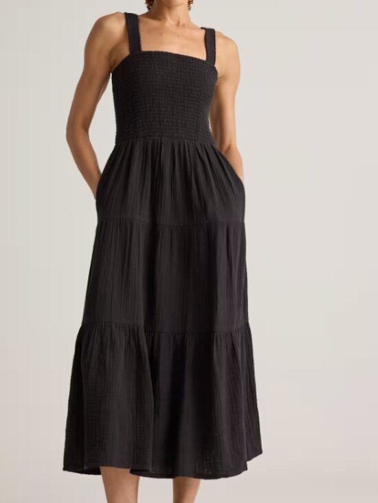 Quince Dresses & Skirts - Quince 100% Organic Cotton Gauze Smocked Sleeveless Maxi Dress Black XL NWT